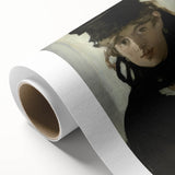 Art deco style poster of a serene lake scene with soft blue and green hues, printed on rolled canvas.