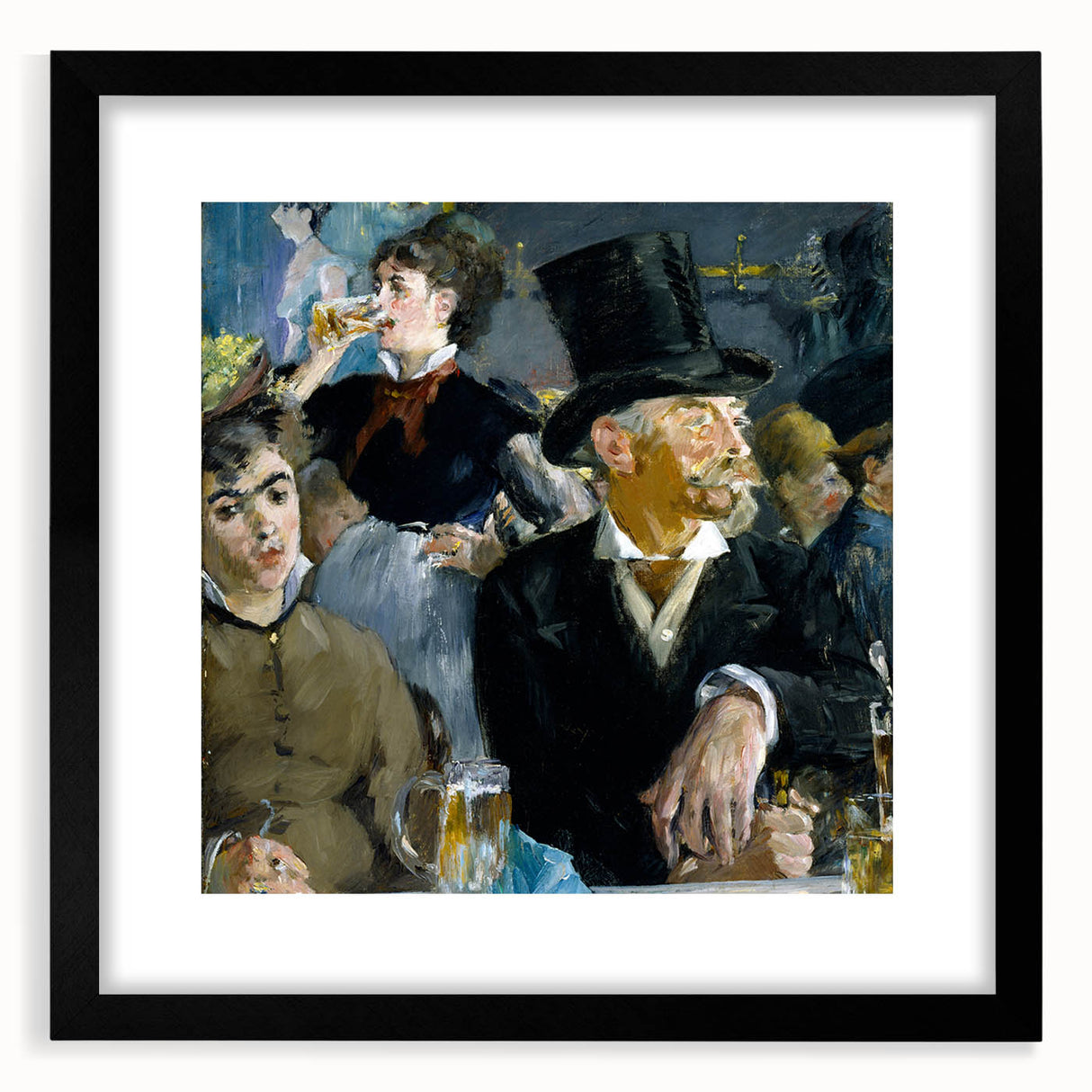 Extra large abstract art print with textured, colorful art on canvas, framed in black, ideal for living room decor.