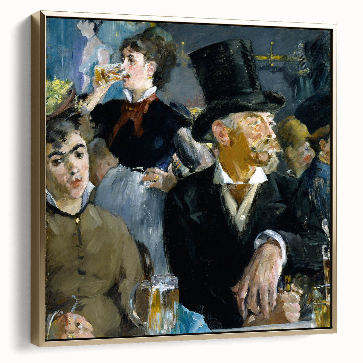 Edouard Manet landscape art on a framed canvas with vintage poster design, in black and gold tones, ideal for bedroom decor.