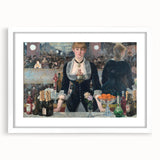 Abstract art print of a colorful cityscape on a white framed canvas, suitable for dining room or bedroom decor.