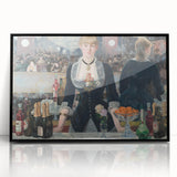 Large abstract wall art featuring a mid-century modernist design with vibrant hues on a framed acrylic print.