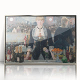 Mid-century modernist art by Edouard Manet, featuring a serene seascape in muted blues and greens, framed in silver acrylic.