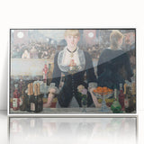 Edouard Manet art deco poster in white acrylic frame, displaying a mix of muted and vibrant tones.