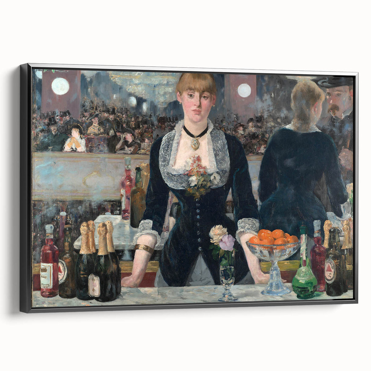 Black and white vintage poster art of a landscape painting on a framed canvas, ideal for bedroom wall decor.