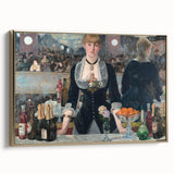 Framed canvas featuring a vintage landscape painting by Édouard Manet in black and gold tones, suitable for bedroom decor.