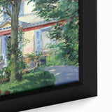 Extra large black framed canvas featuring a close-up of Edouard Manet's textured, colorful art, ideal for living room decor.