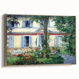 Framed canvas depicting Edouard Manet's landscape painting in muted tones, ideal for bedroom wall art.