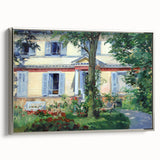 Vintage poster art of a colorful landscape painting on a black framed canvas.