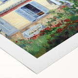 Art deco poster featuring an Edouard Manet painting on rolled canvas, with muted earth tones, ideal for dining room wall art.