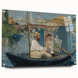Side view of an Edouard Manet inspired acrylic glass wall art depicting a 19th-century street scene, in muted earth tones.