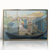 Large art print of an Edouard Manet painting in a gold frame, featuring mid-century modernist style.