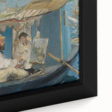 Extra large framed canvas featuring a close-up of Edouard Manet's textured art in black with colorful accents.