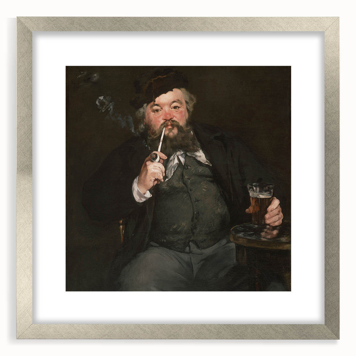 Textured abstract art print of Edouard Manet's work in silver frame, featuring muted tones, ideal for bedroom art.