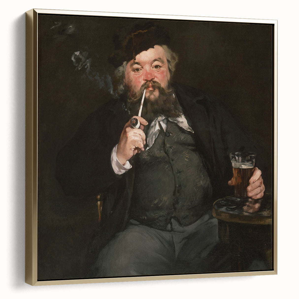 Framed canvas featuring a landscape painting by Edouard Manet in black and gold tones, suitable as wall art for bedroom.