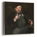 Landscape painting by Edouard Manet featuring colorful art on a black background, displayed in a silver frame.