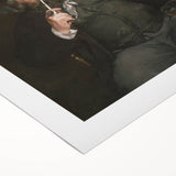 Art deco poster featuring a detailed illustration of Edouard Manet's work on a rolled canvas.