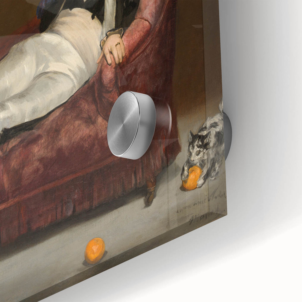 Close-up of a large abstract wall art by Edouard Manet in acrylic glass, featuring mid-century modernist style.