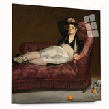 Side view of an Edouard Manet-inspired large abstract wall art on acrylic glass, featuring muted earth tones.