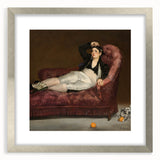 Textured abstract art print of Edouard Manet's work in a silver frame, featuring muted earth tones, ideal for bedroom art.