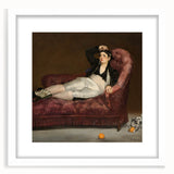 Abstract art print of Edouard Manet's work in a white frame, featuring muted earth tones, ideal for dining room decor.