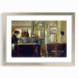 Textured art depicting abstract shapes in earth tones on a silver-framed canvas, ideal for bedroom art.