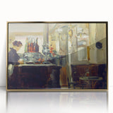 Large art print of an Edouard Manet painting in a gold frame, featuring muted colors, ideal for modern art wall decor.