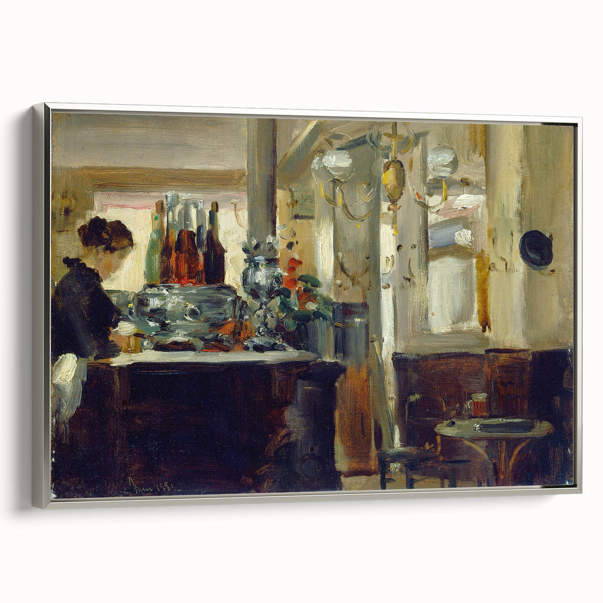 Edouard Manet landscape painting on framed canvas, featuring a colorful garden scene in a vintage poster style.