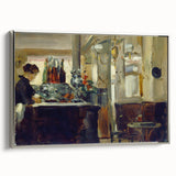 Edouard Manet landscape painting on framed canvas, featuring a colorful garden scene in a vintage poster style.