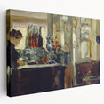 Side view of a stretched canvas featuring Edouard Manet's impressionist painting, suited for kitchen wall art.