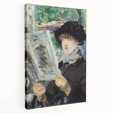 Side view of a large stretched canvas featuring Edouard Manet's impressionist painting, ideal for kitchen wall art.