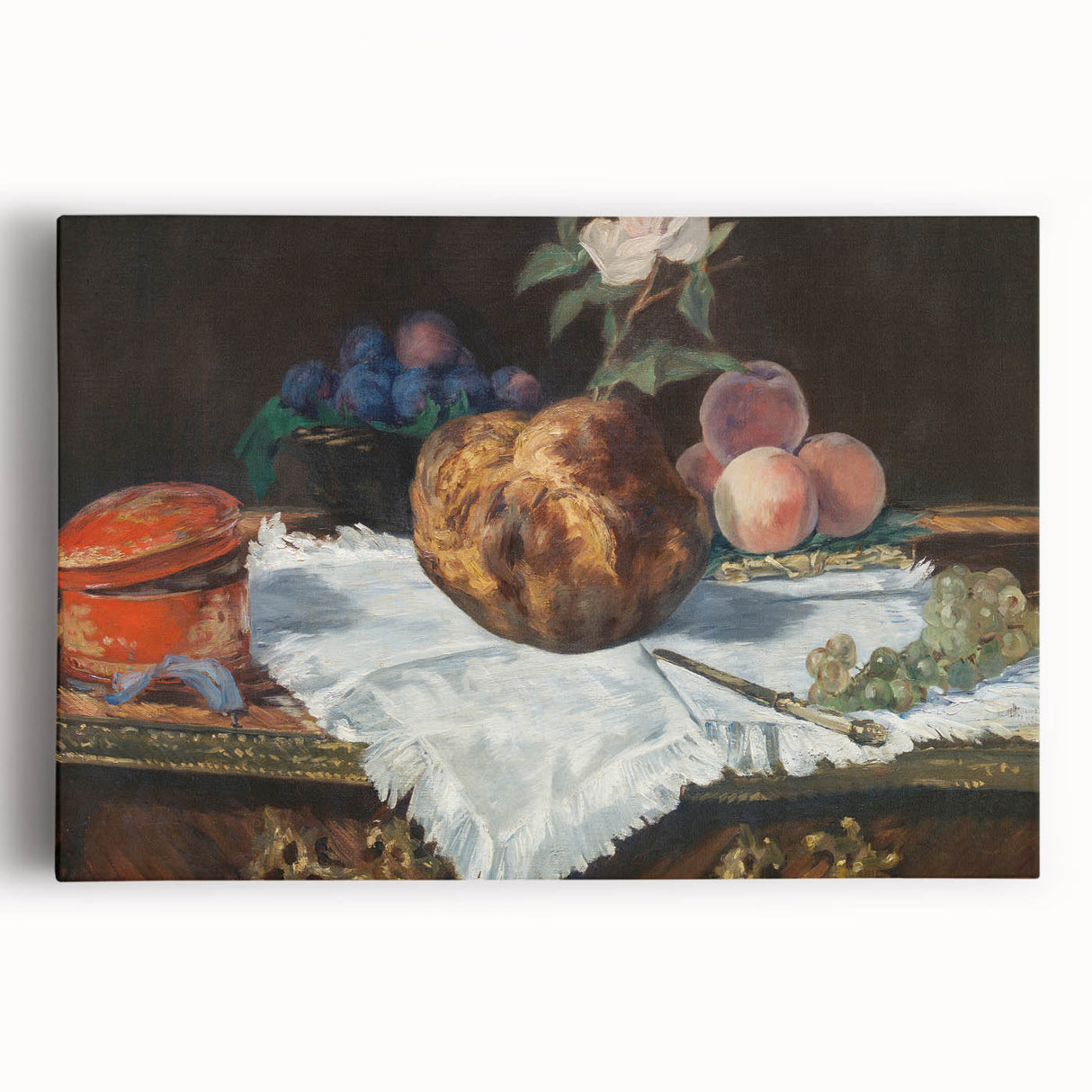 Black and white print of Edouard Manet’s artwork on stretched canvas, suitable for kitchen art.