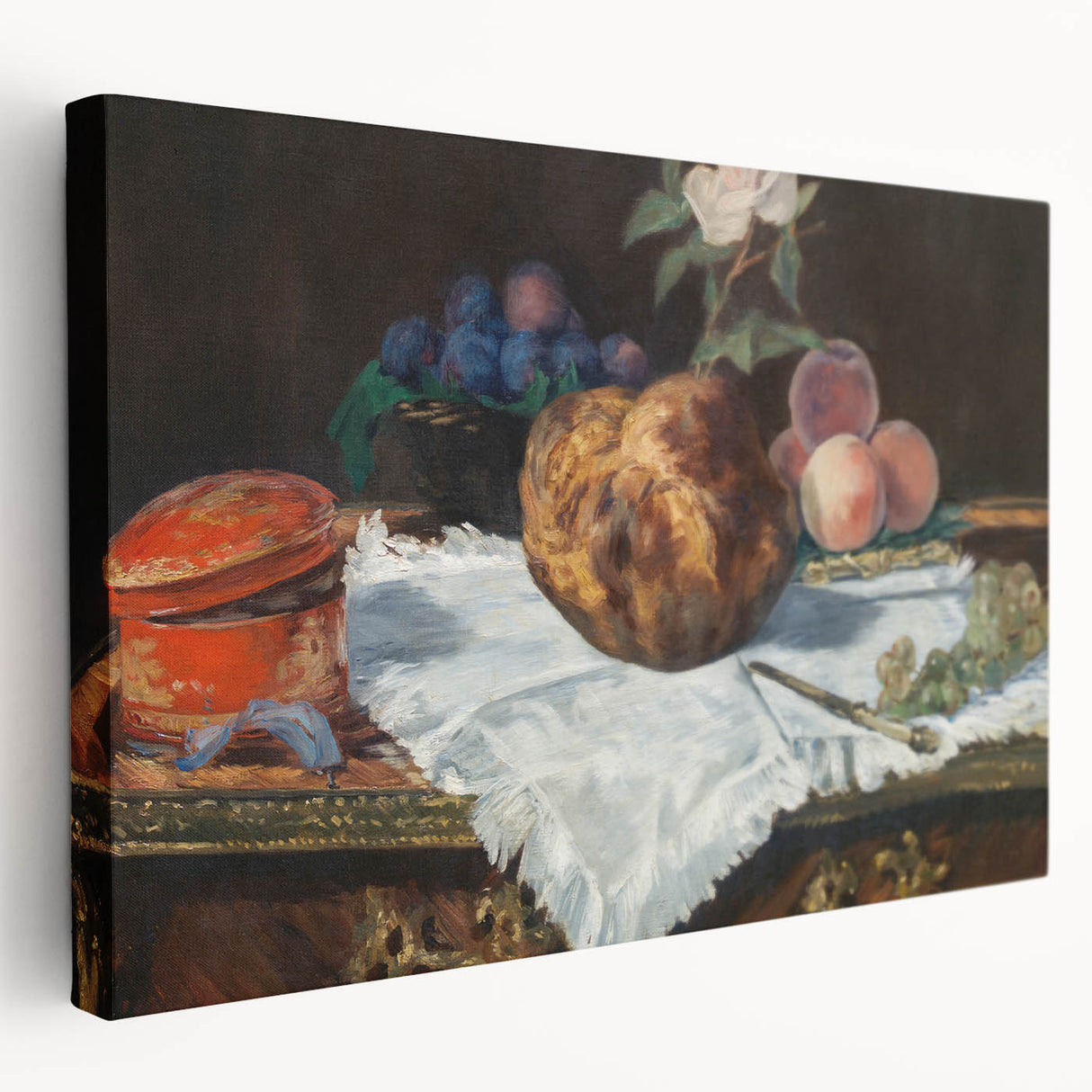 Edouard Manet-inspired large art on stretched canvas, featuring muted tones and impressionist style.