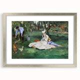 Textured abstract art print of a silver-framed Edouard Manet design, featuring muted color tones, ideal for bedroom art.