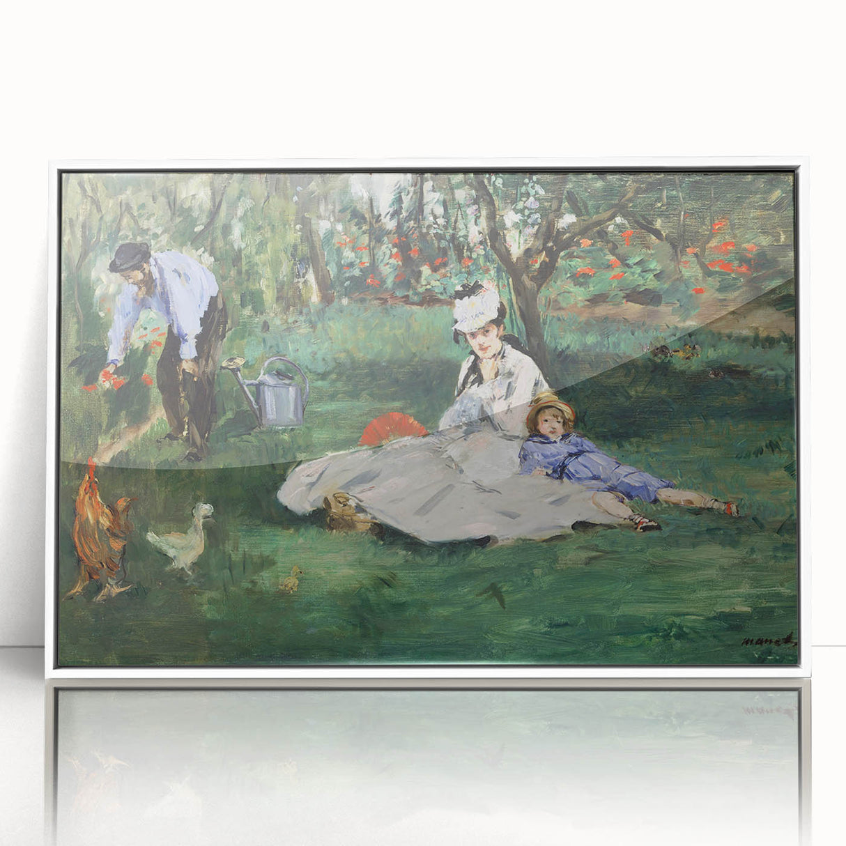 Art deco poster of a modern art wall decor scene in muted pastel colors, framed in white acrylic, ideal for nursery wall art.