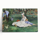 Large black and white print of Edouard Manet's painting on stretched canvas, ideal for kitchen wall art or bedroom ambiance.