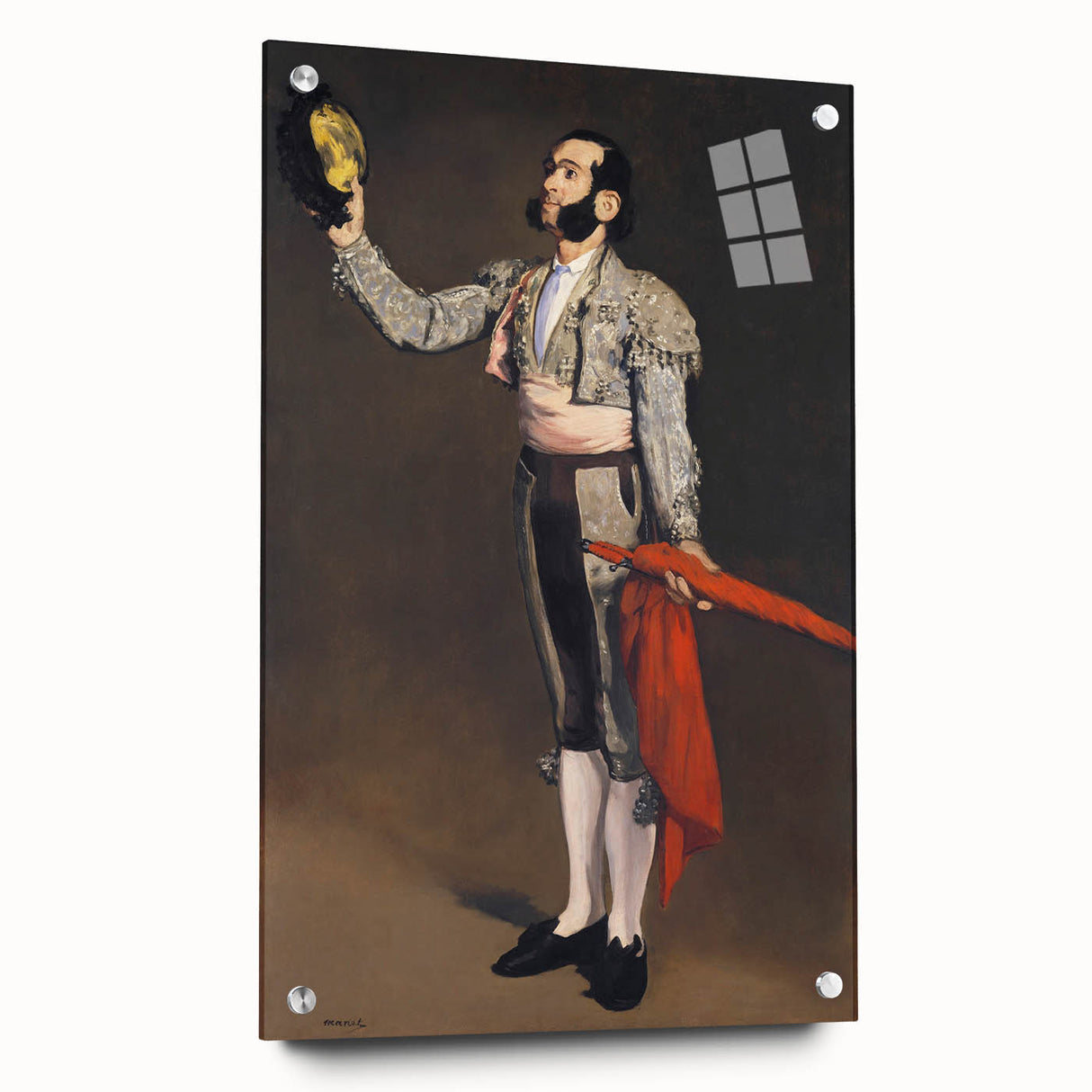 Side view of an Edouard Manet inspired acrylic glass painting, featuring a realistic urban scene in muted earth tones.