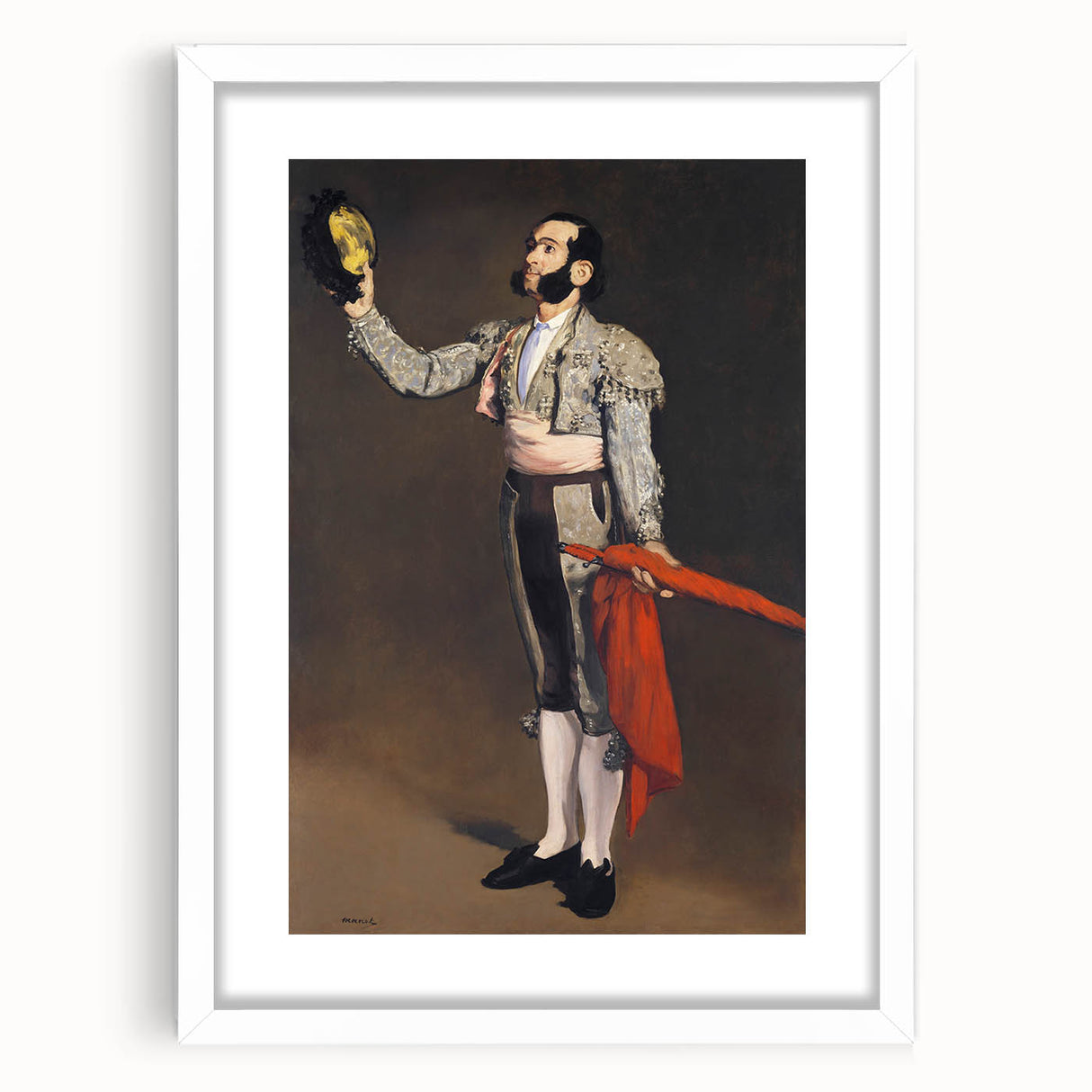 Abstract art print of 'The Impressionists and Beyond' by Édouard Manet, framed in white, suitable for dining room decor.