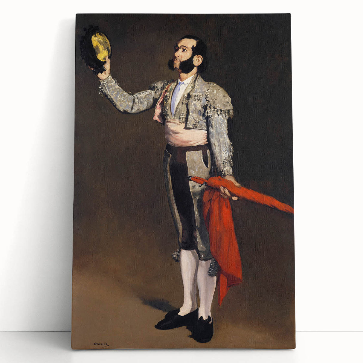 Large black and white print of Edouard Manet's artwork on stretched canvas, ideal for kitchen wall art or bedroom decor.