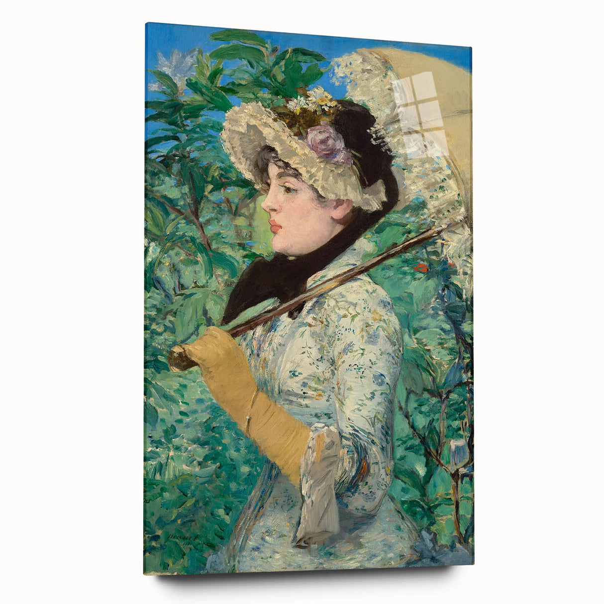 Side view of an Edouard Manet acrylic glass print featuring soft, neutral tones, ideal for bedroom or dining room art.