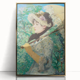 Large art print of an Edouard Manet painting, featuring a gold-framed acrylic with mid-century modernist elements.