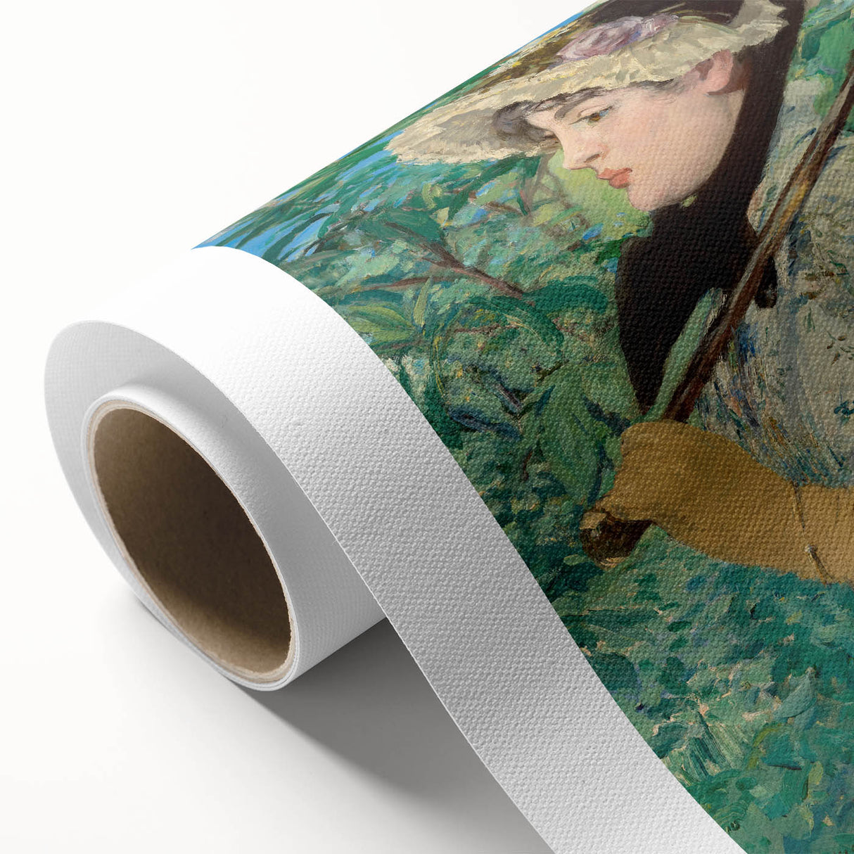 Art deco poster of a serene landscape on rolled canvas, featuring soft pastel shades, ideal for nursery wall art.