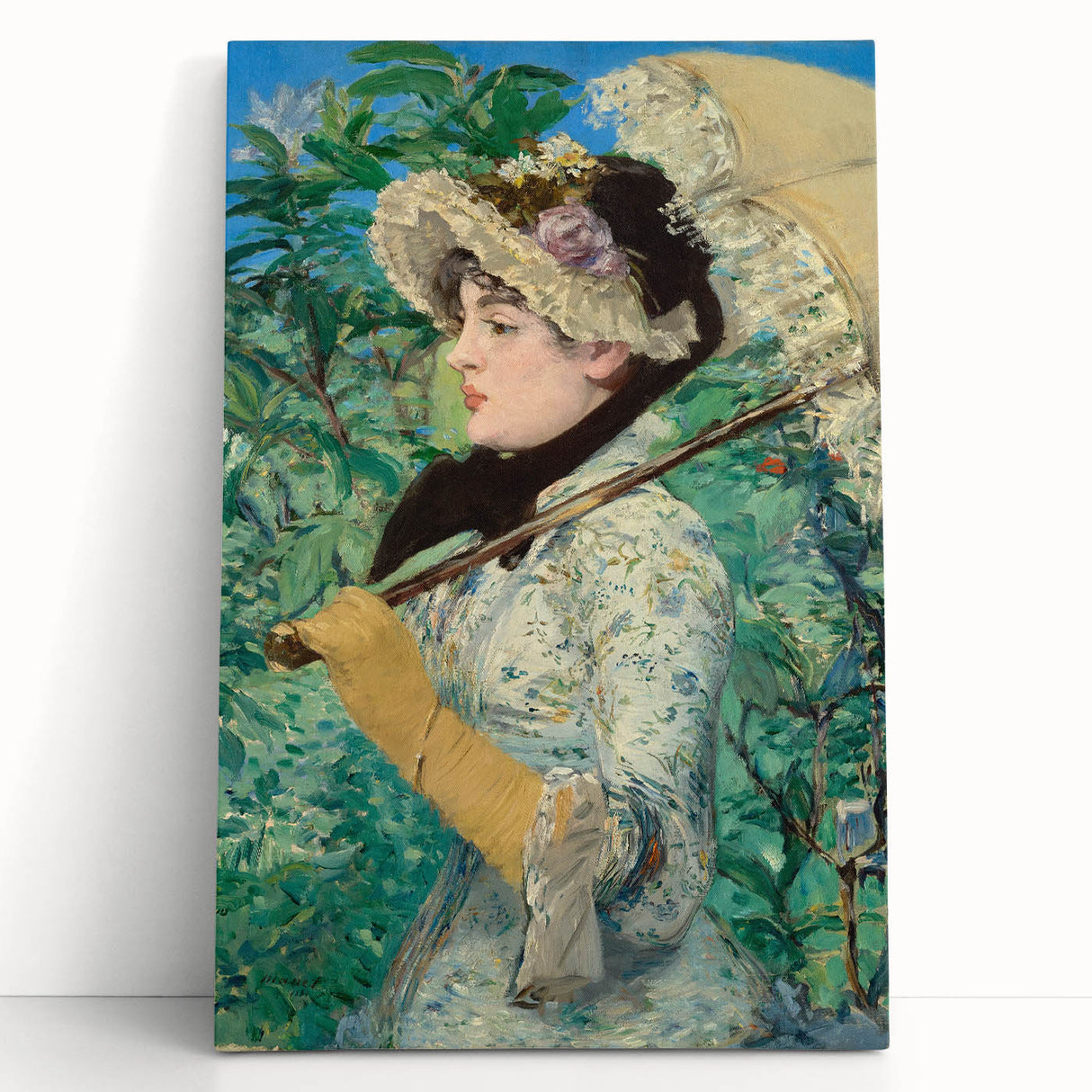 Black and white print of Édouard Manet's painting on large stretched canvas, ideal for kitchen wall art or bedroom ambiance.