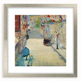 Textured abstract art print of a vibrant cityscape on a silver-framed canvas, suitable for bedroom decor.