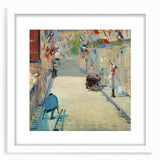 Abstract art print of Edouard Manet's work in white frame, featuring muted colors, ideal for bedroom or dining room decor.