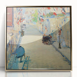 Edouard Manet's mid-century modernist art in a gold-framed acrylic, featuring muted earth tones.