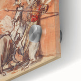 Mid-century modernist art of abstract shapes in muted tones on acrylic glass, ideal for dining room art.