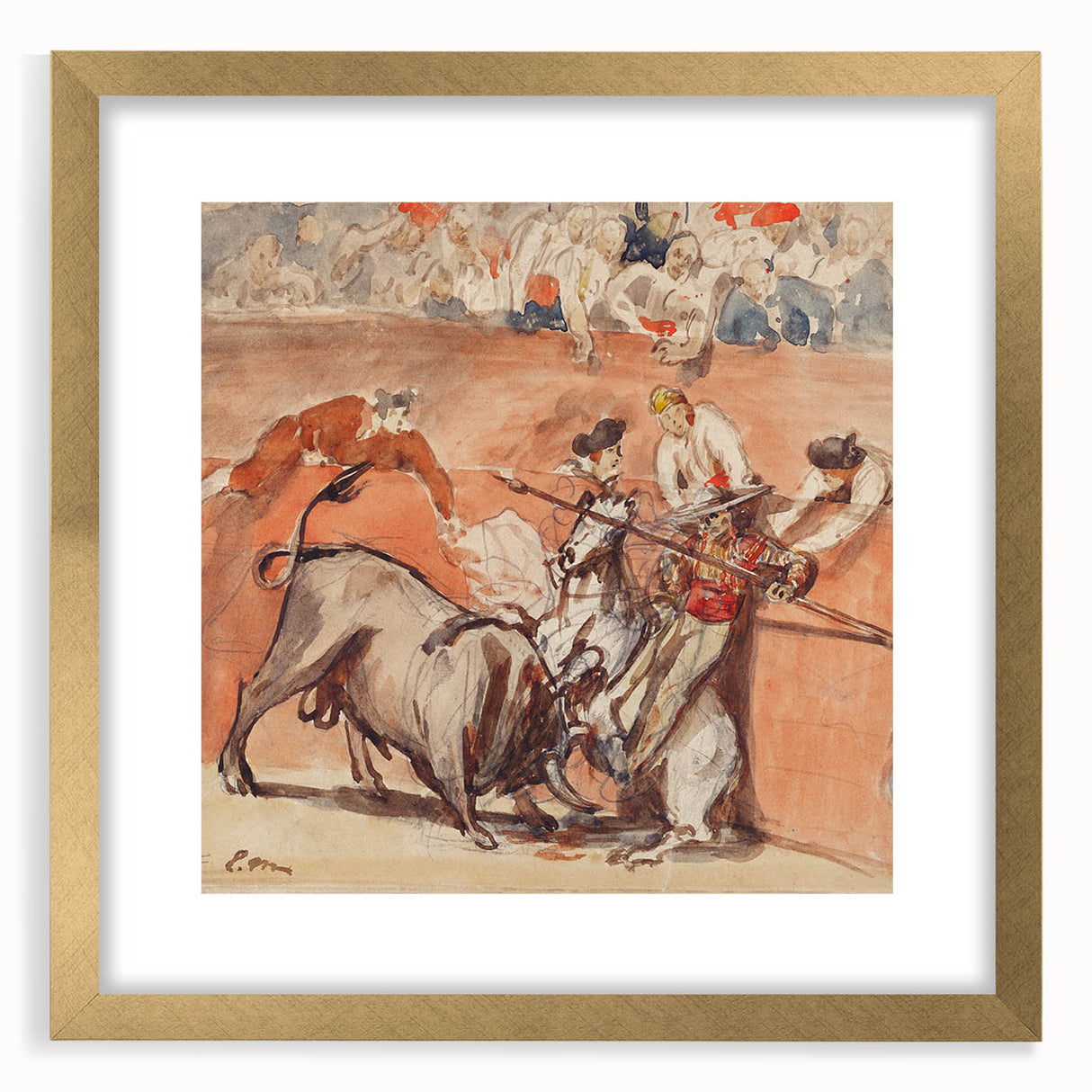 Extra large wall art of an abstract Edouard Manet design in gold frame, featuring textured strokes in muted colors.