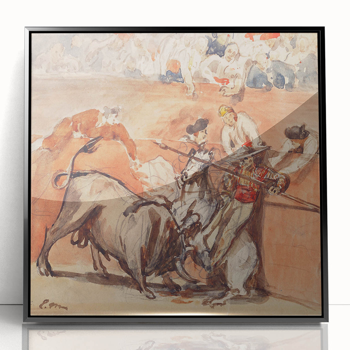 Large abstract wall art by Edouard Manet in a black frame, featuring mid-century modernist style with muted colors.