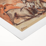 Art Deco poster featuring a vibrant scene with bold colors on a rolled canvas, suitable for dining room decor.