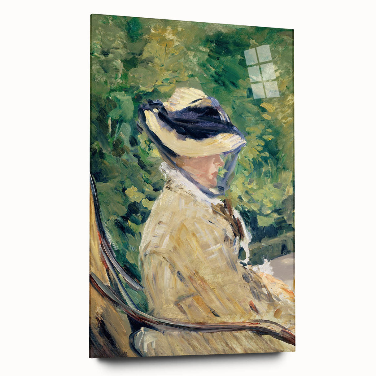 Side view of an Edouard Manet-inspired acrylic glass print featuring soft pastel tones, ideal for bedroom or dining room art.